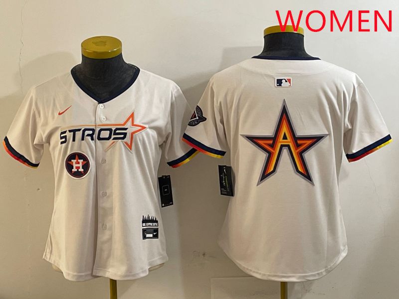 Women Houston Astros Blank Cream Three generations Joint Name 2025 Nike MLB Jersey style 4109